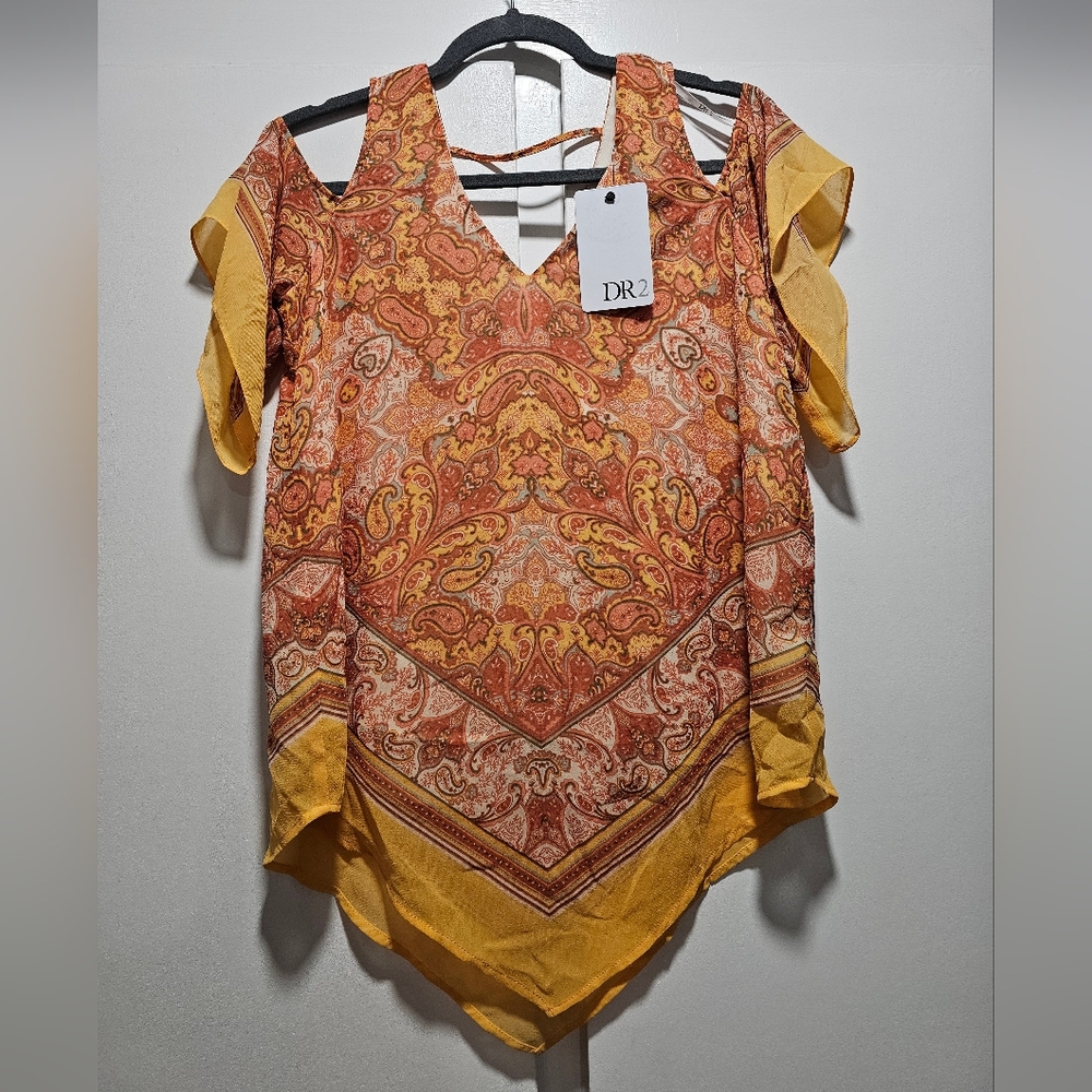 NWT DR2 Asymmetrical Ruffled Blouse, XS